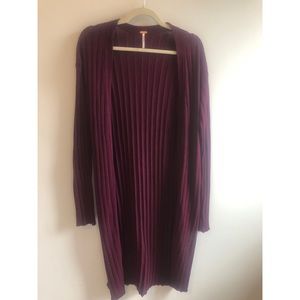 Free People Maroon Long Slit Cardigan